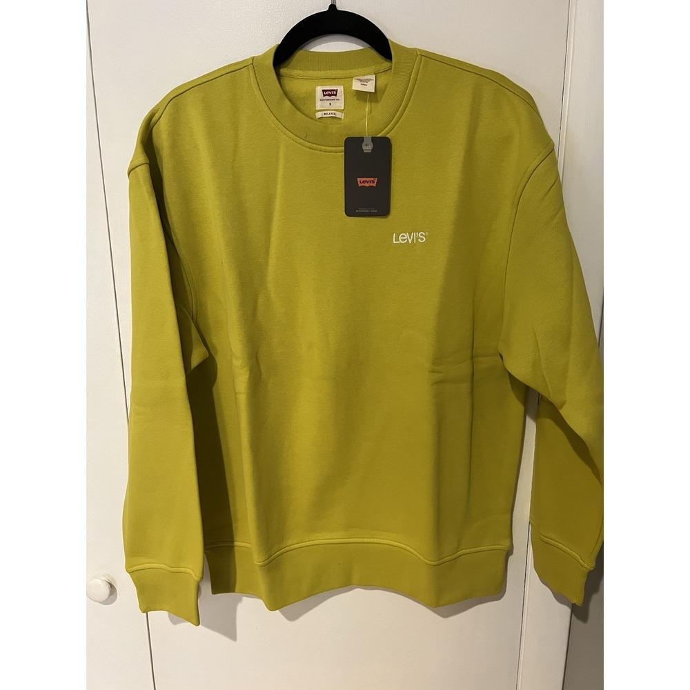 Levi's Logo‎ Crewneck Sweat Shirt Size Men's Small Heavyweight Fleece Lemon Lime